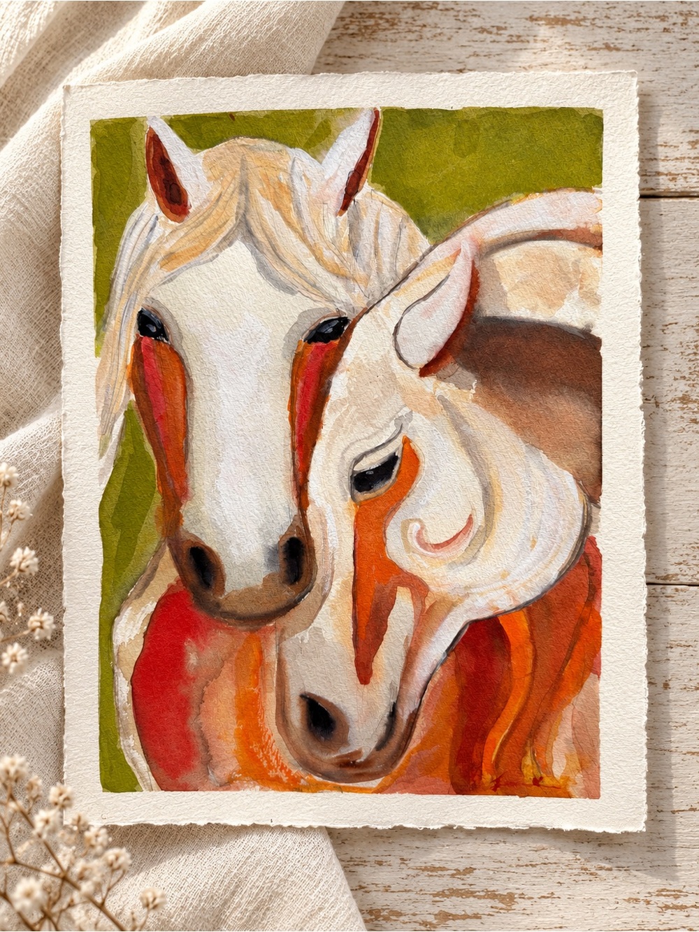 “Lean Into Me” Horse Watercolor Painting 12” x 9”